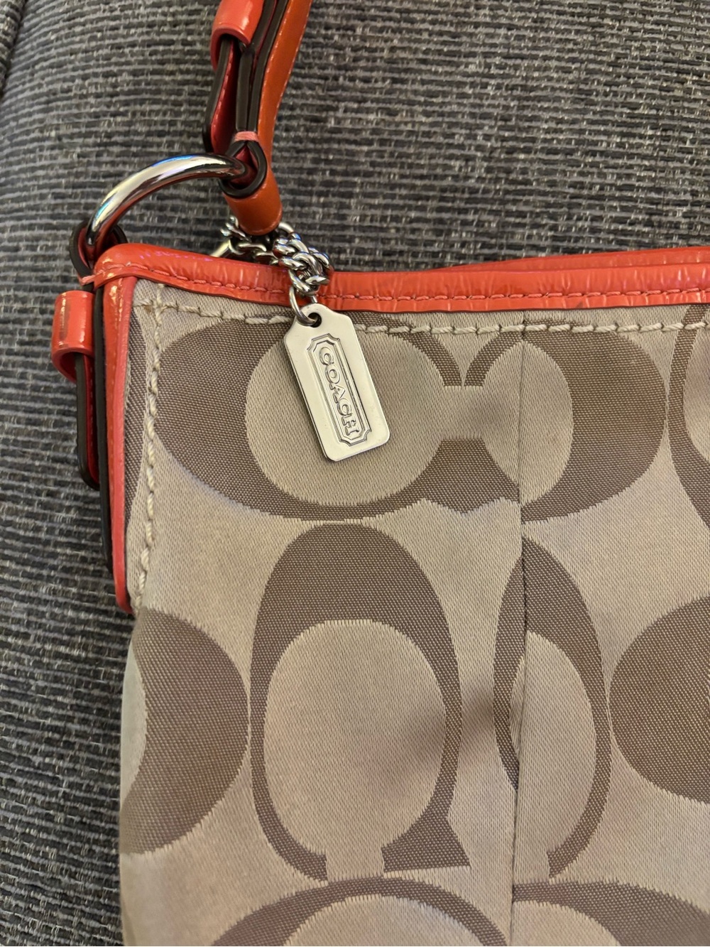 Coach K0868-12675 Signature Metallic Khaki Jacquard Orange Leather Shoulder Bag - Picture 10 of 16